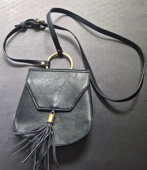 Big Buddha Womens Black Crossbody Satchel Tassel Gold Accents